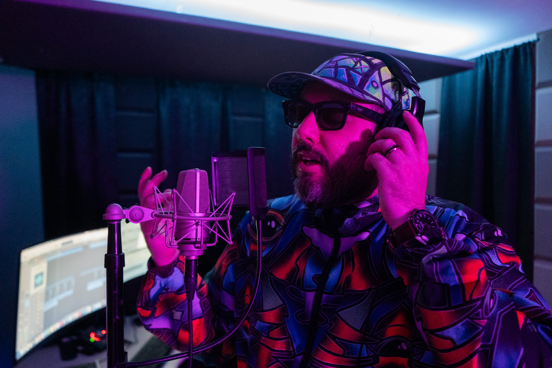 Vocalist recording in Studio B